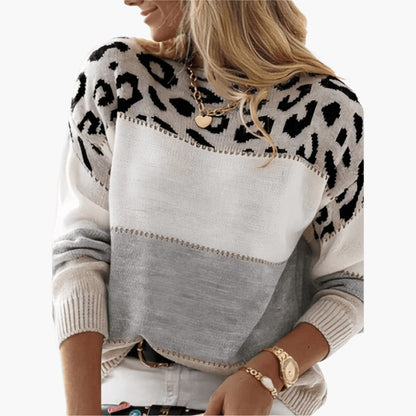 Nova | Women's Leopard Colour Block Long Sleeve Jumper