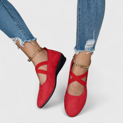 Jynna | Flat Sandals Orthopedic Cross Strap Suede Slip On