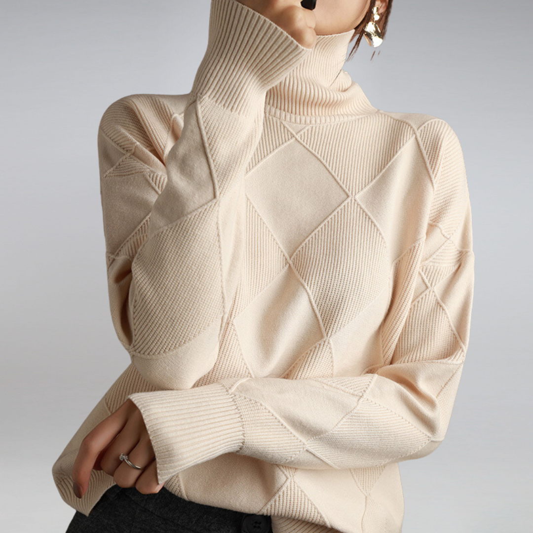 Elowen | Women's Oversized Turtleneck Textured Knit Jumper