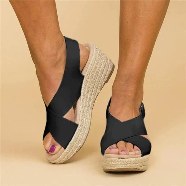 Neve | Cross Strap Espadrille Wedge Slingback Orthopedic Sandal