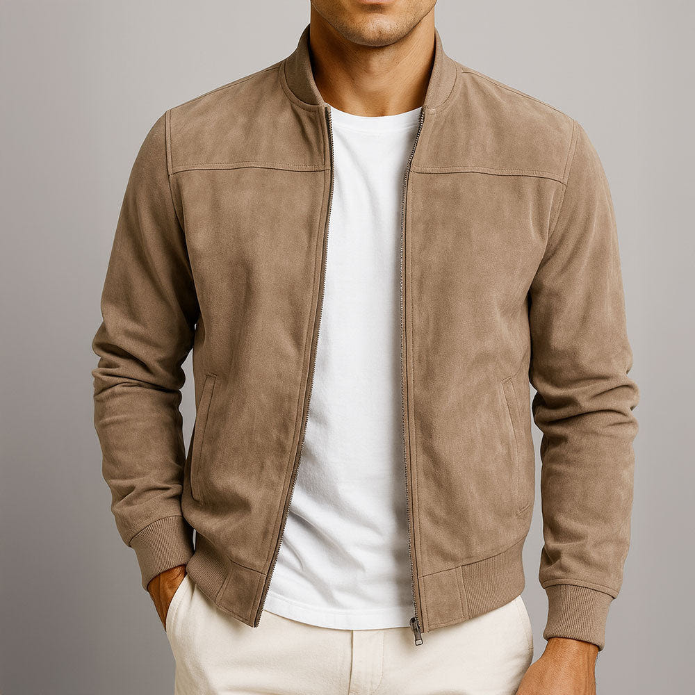 Callan | Men's Suede-Texture Zip-Up Bomber Jacket