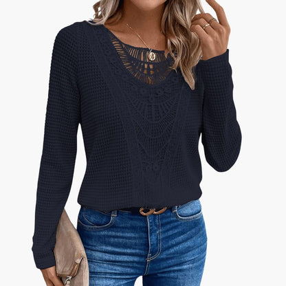 Marlowe | Women's Long Sleeve Crochet Lace Waffle Knit Top