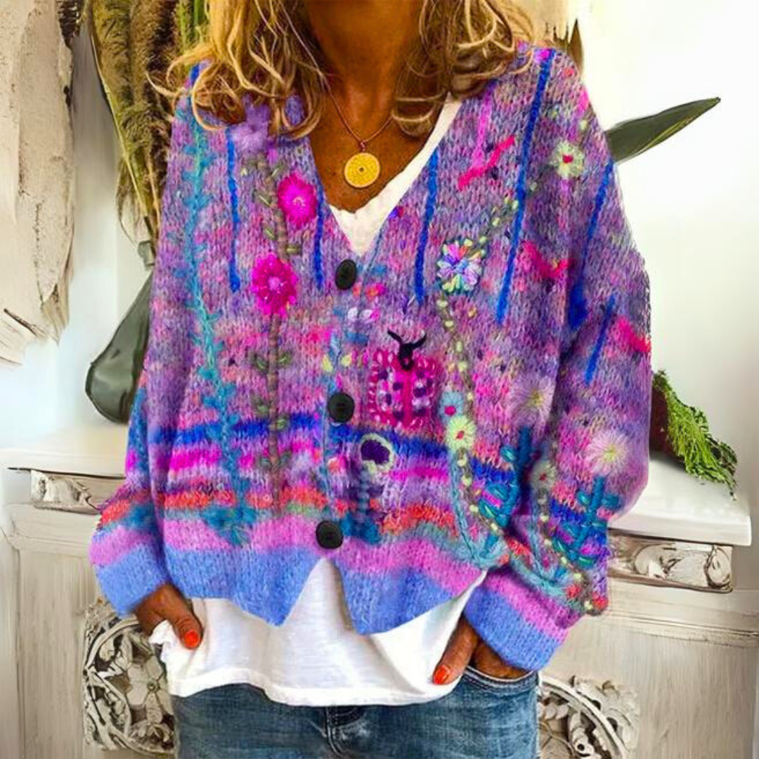 Odalind | Women's Bohemian Floral Embroidered Knit Cardigan