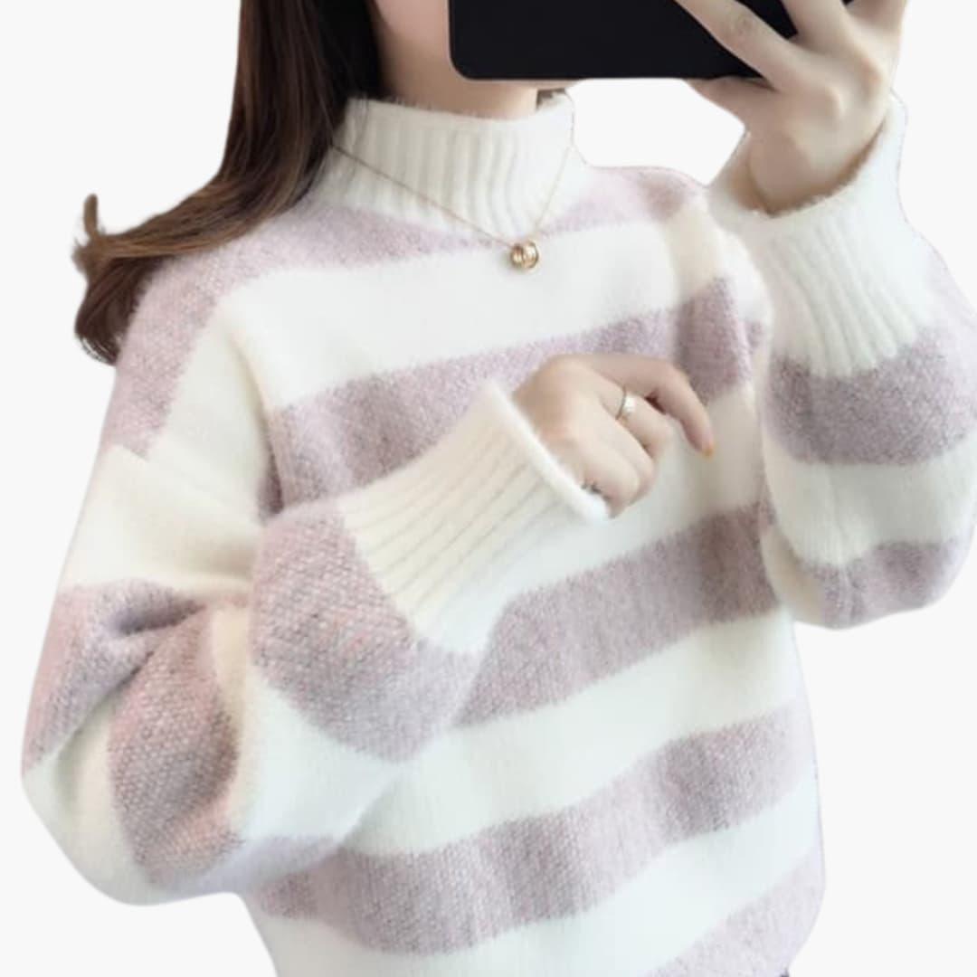 Elara | Women's Striped Mock Neck Cozy Knit Sweater