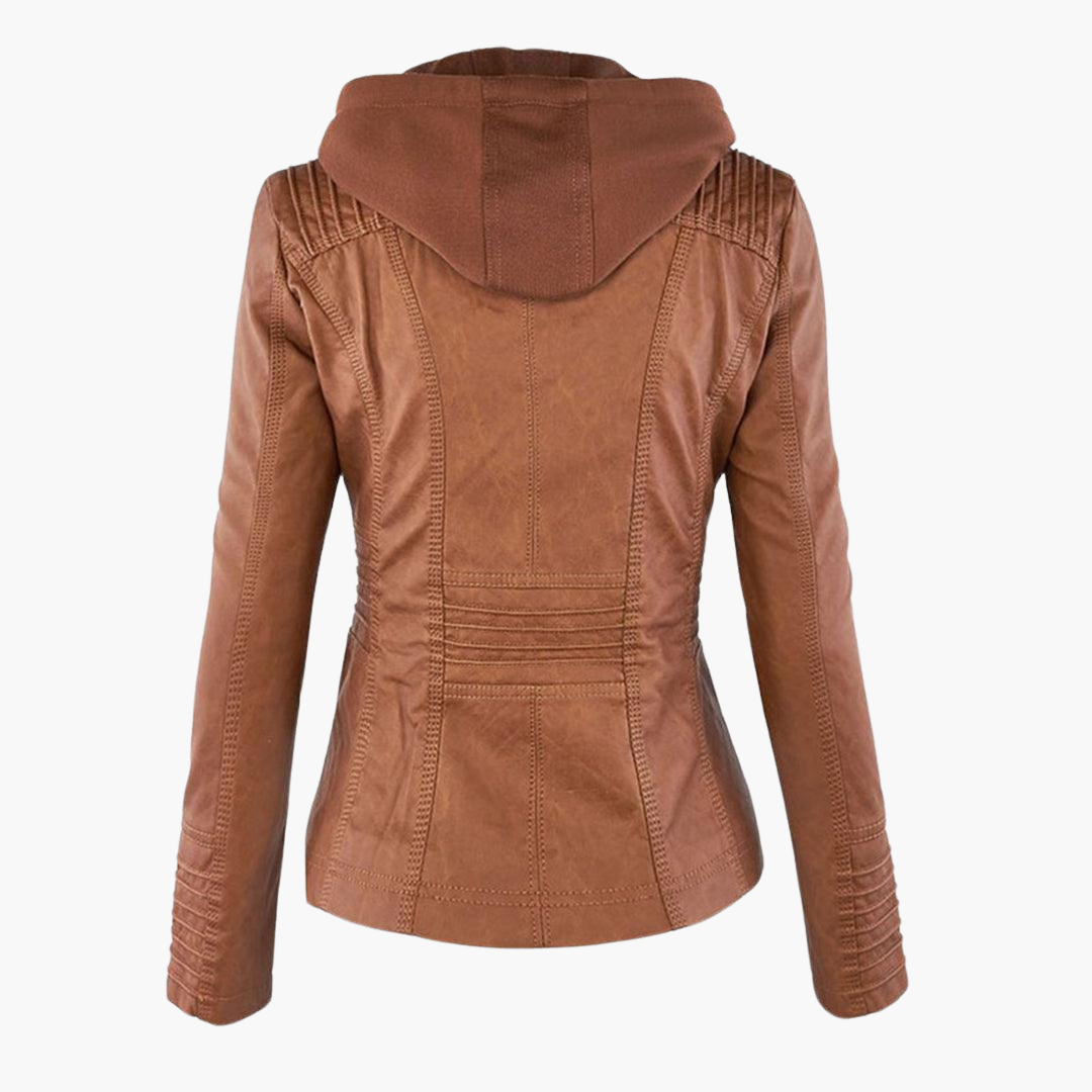 Harlow | Women's Faux Leather Hooded Zip-Up Moto Jacket