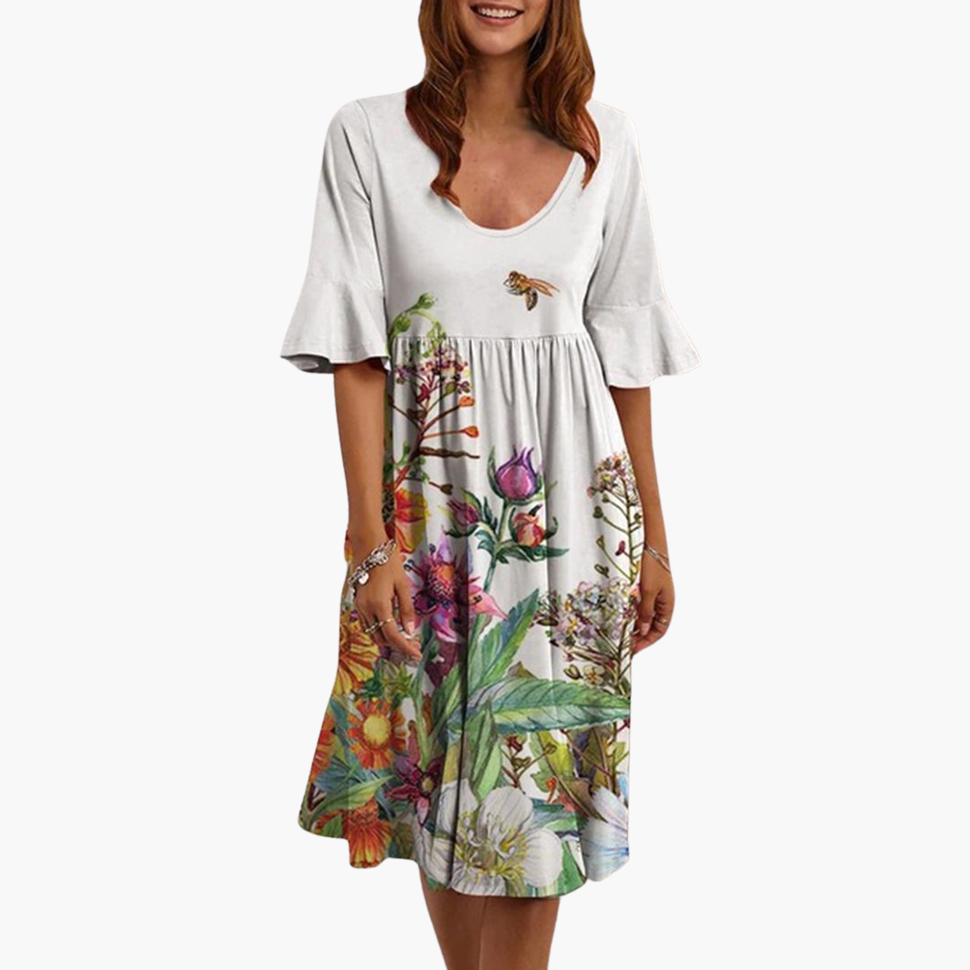 Marigold | Women's Boho Floral Flutter Sleeve Midi Dress