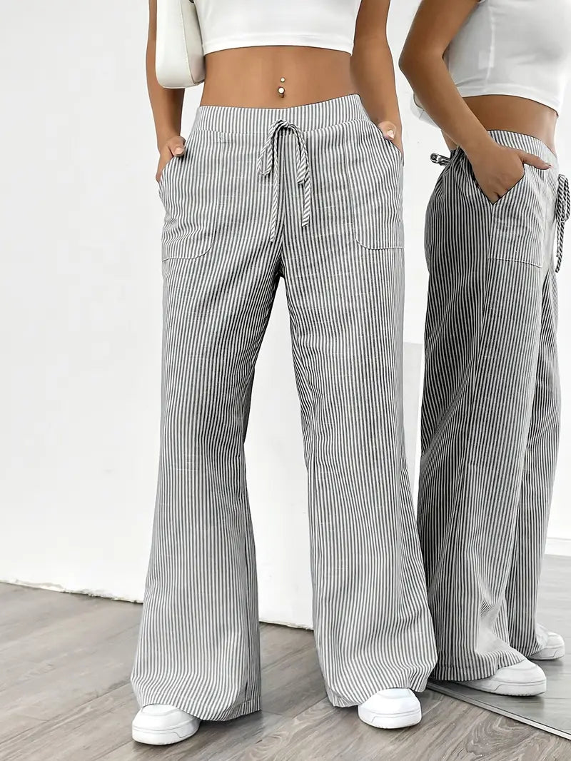 Marisol | Women's Wide Leg Striped Drawstring Beach Pants
