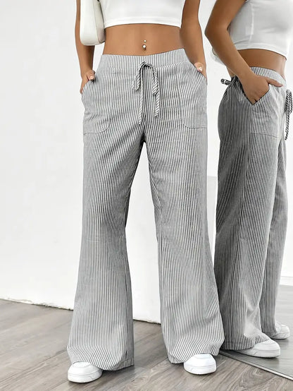 Marisol | Women's Wide Leg Striped Drawstring Beach Pants
