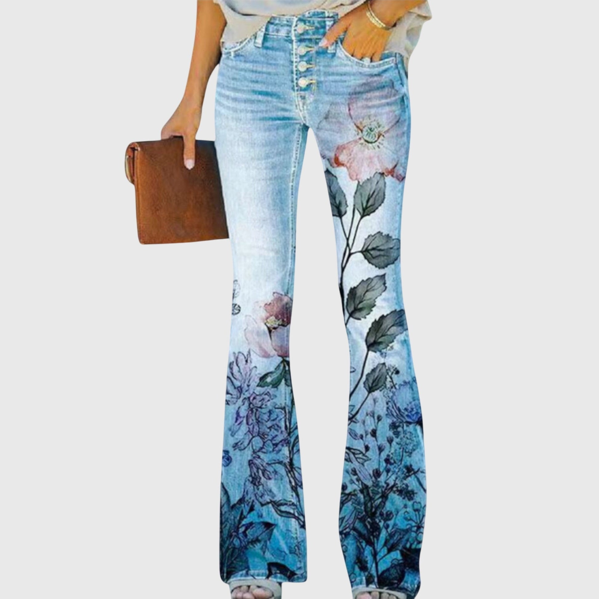 Fleur | Women's Floral Print High-Waisted Flared Jeans