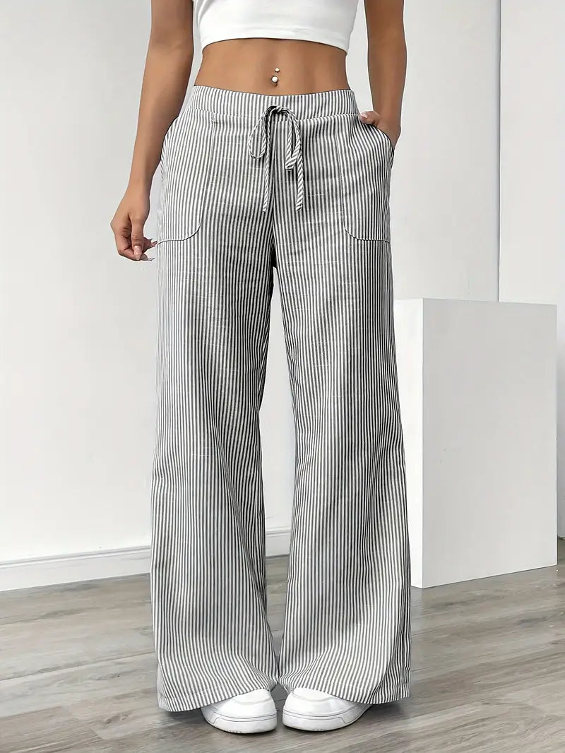 Marisol | Women's Wide Leg Striped Drawstring Beach Pants