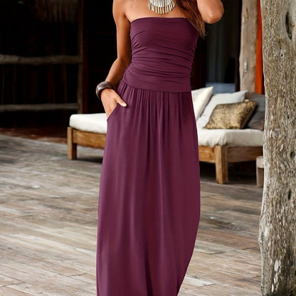 Marlowe | Women's Bandeau Ruched Pocket Maxi Dress