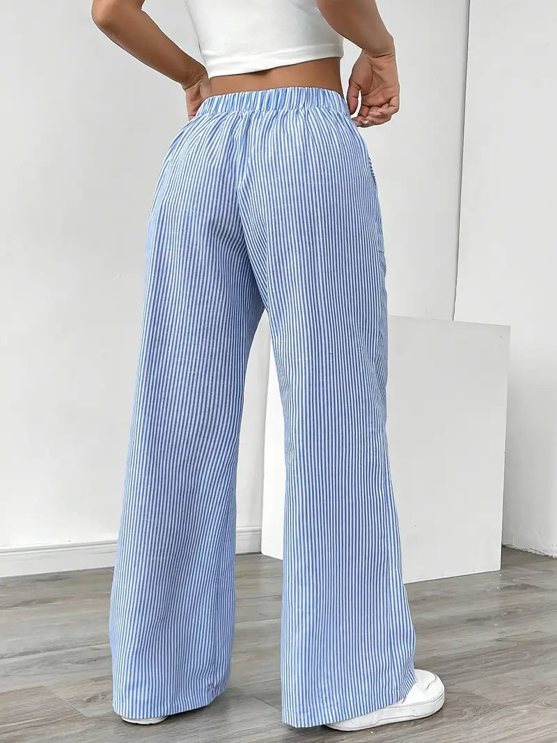 Marisol | Women's Wide Leg Striped Drawstring Beach Pants