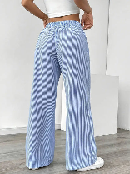 Marisol | Women's Wide Leg Striped Drawstring Beach Pants