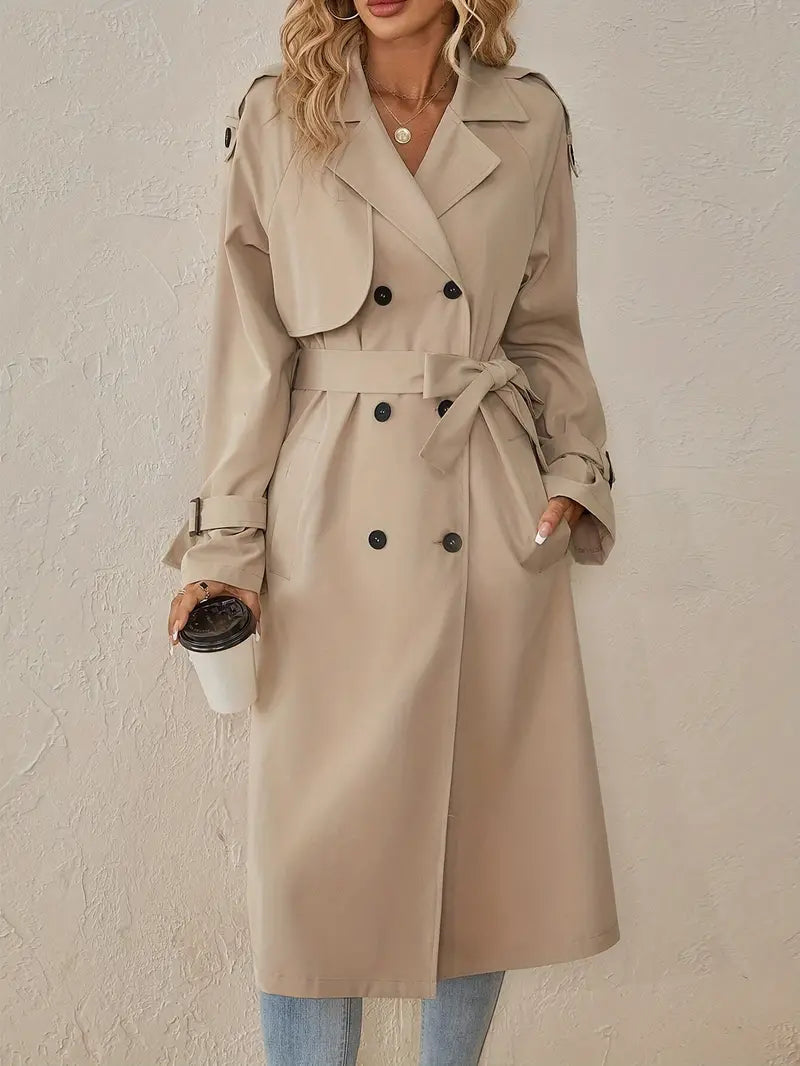 Eleanora | Women's Long Double-Breasted Belted Cuff Trench Coat
