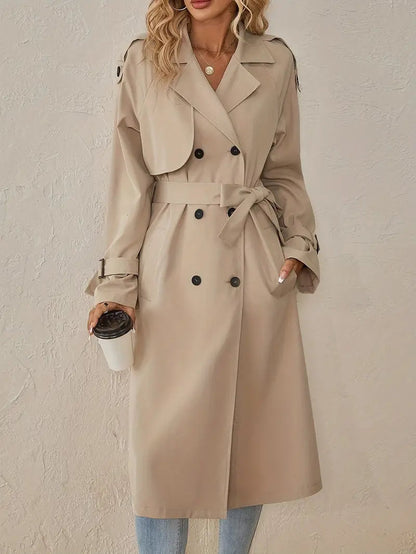 Eleanora | Women's Long Double-Breasted Belted Cuff Trench Coat
