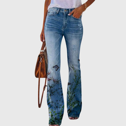 Fleur | Women's Floral Print High-Waisted Flared Jeans