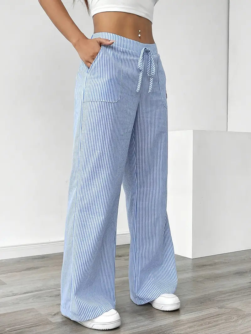 Marisol | Women's Wide Leg Striped Drawstring Beach Pants