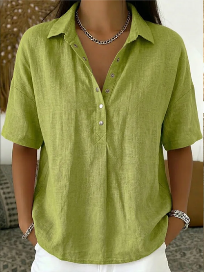 Waverly | Women's Relaxed Short Sleeve Collared Button Down Blouse