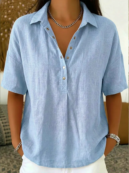 Waverly | Women's Relaxed Short Sleeve Collared Button Down Blouse
