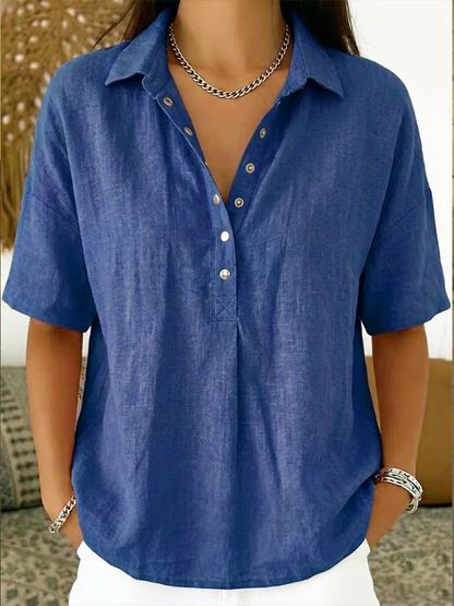 Waverly | Women's Relaxed Short Sleeve Collared Button Down Blouse