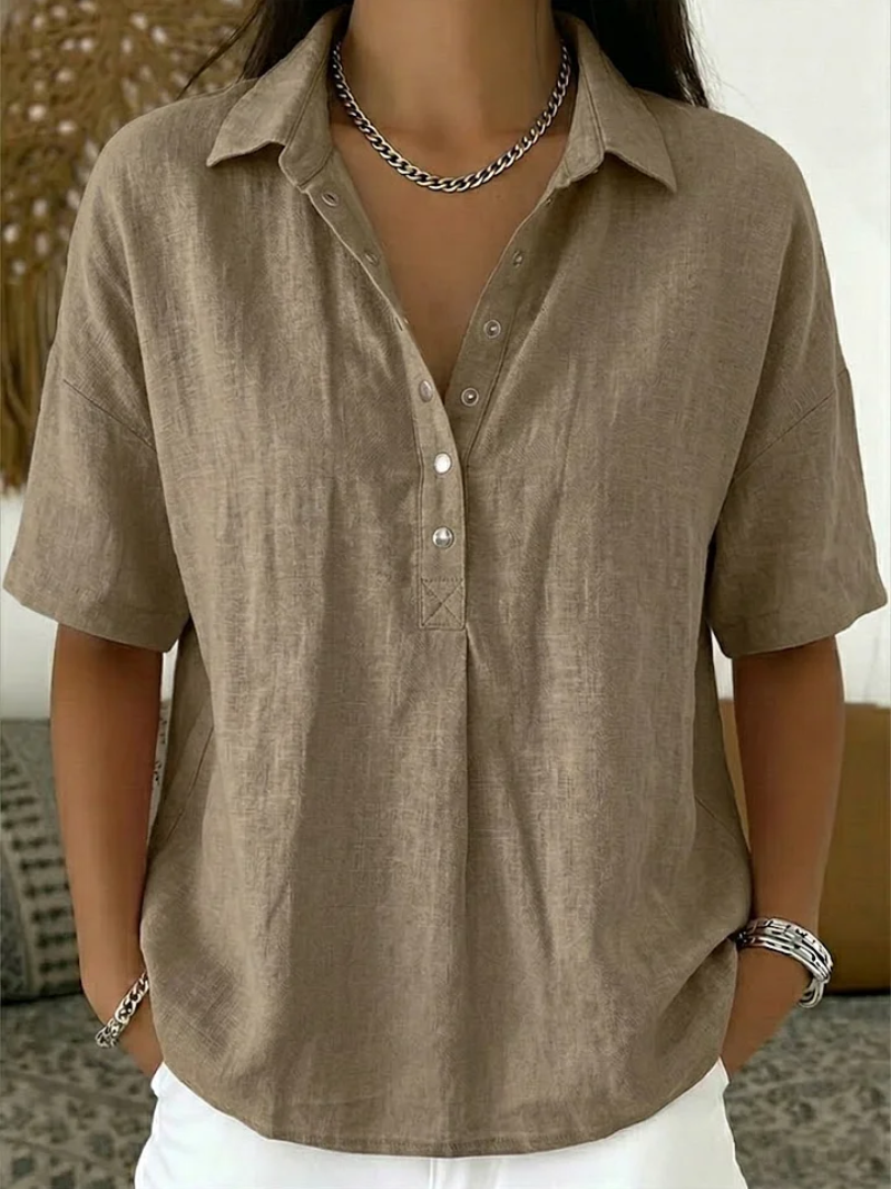 Waverly | Women's Relaxed Short Sleeve Collared Button Down Blouse