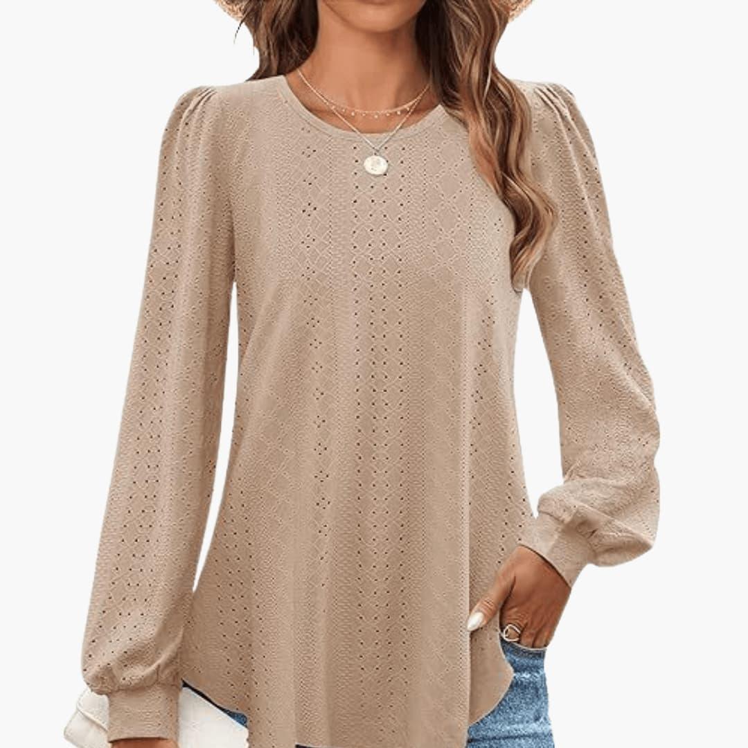 Marlowe | Women's Eyelet Lantern Sleeve Round Neck Top
