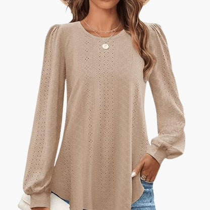 Marlowe | Women's Eyelet Lantern Sleeve Round Neck Top