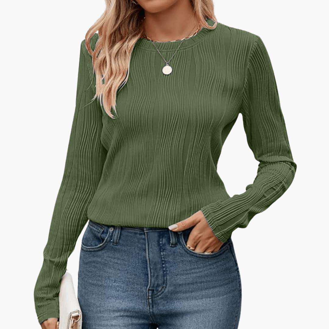 Isla | Women's Ribbed Textured Round Neck Long Sleeve Top