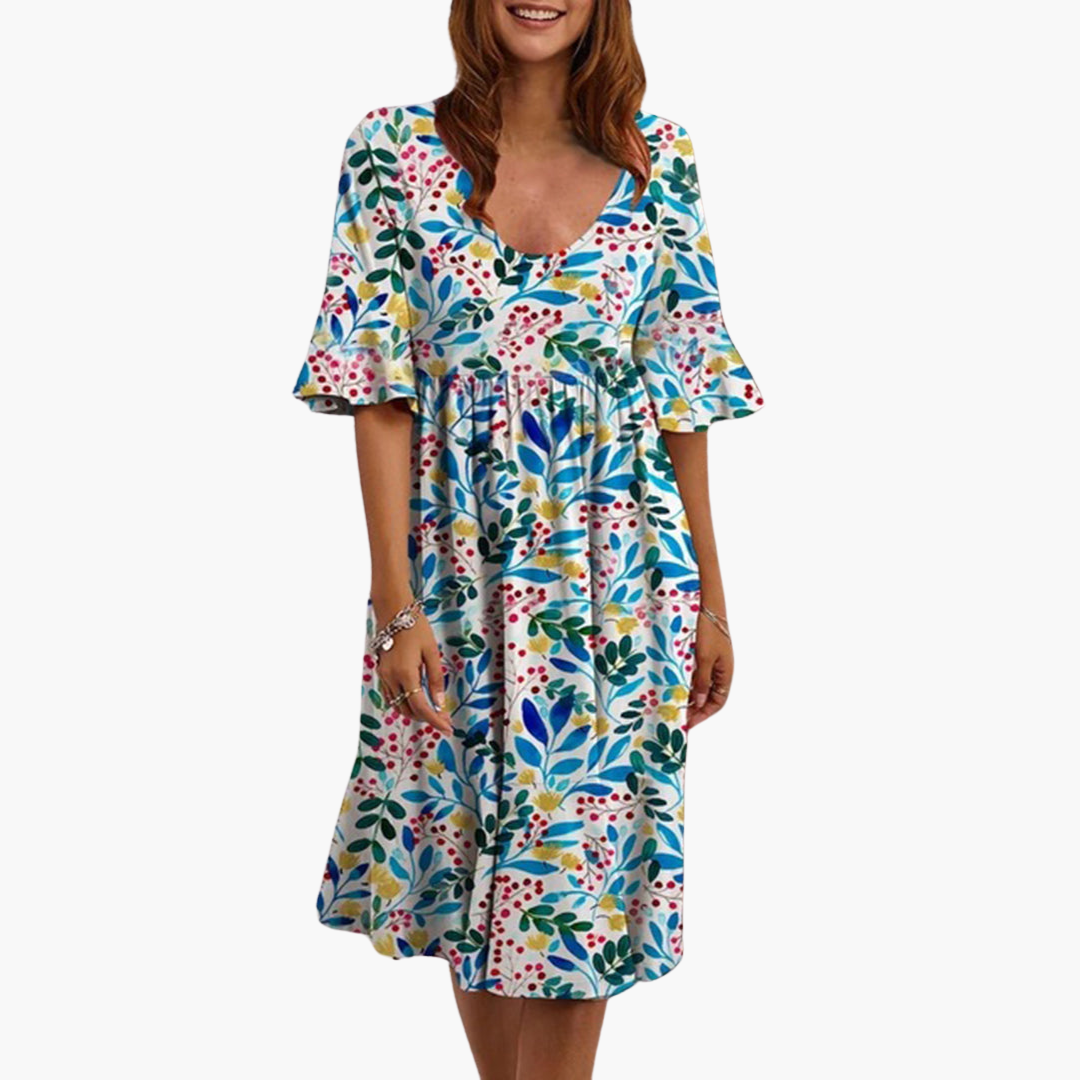 Marigold | Women's Boho Floral Flutter Sleeve Midi Dress