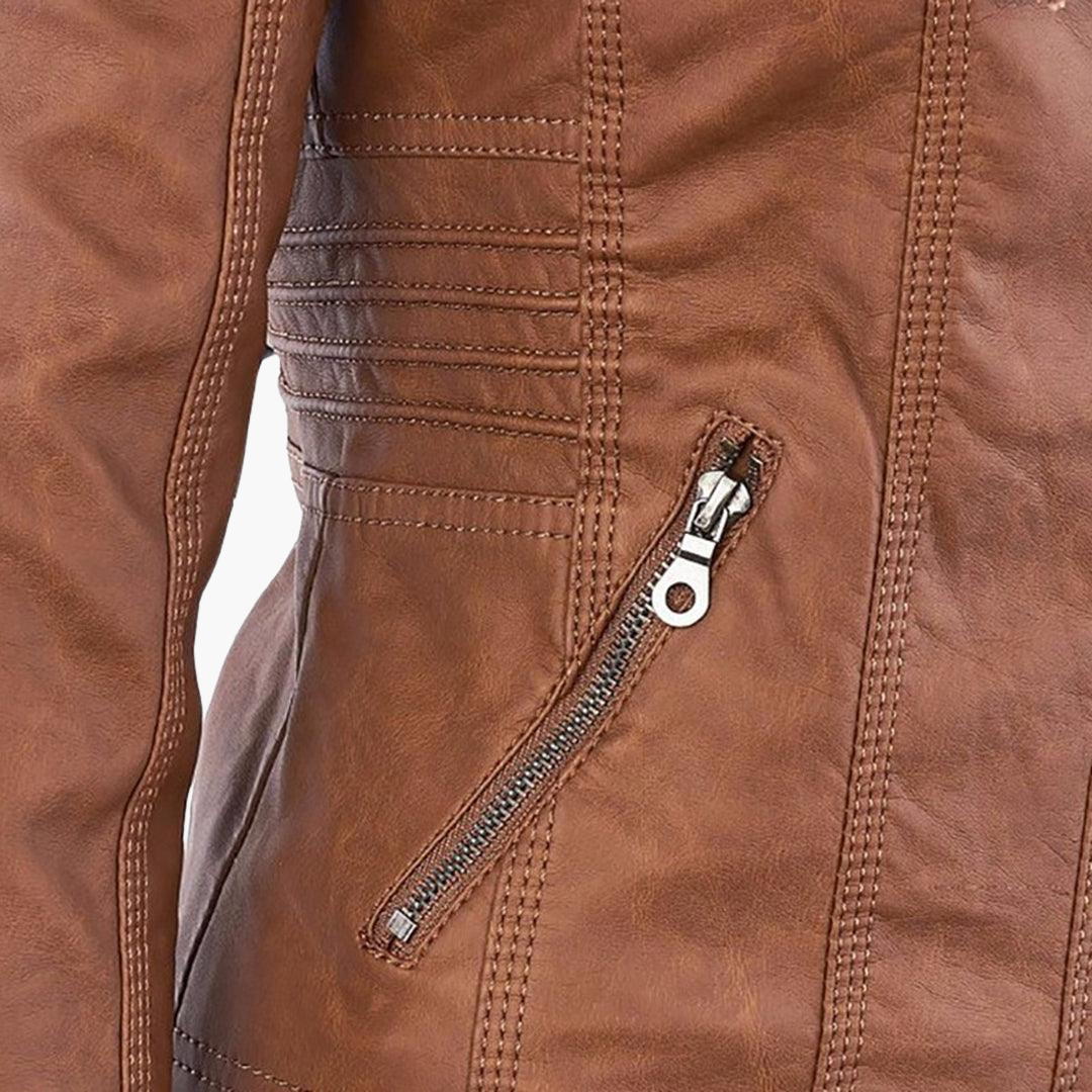 Harlow | Women's Faux Leather Hooded Zip-Up Moto Jacket