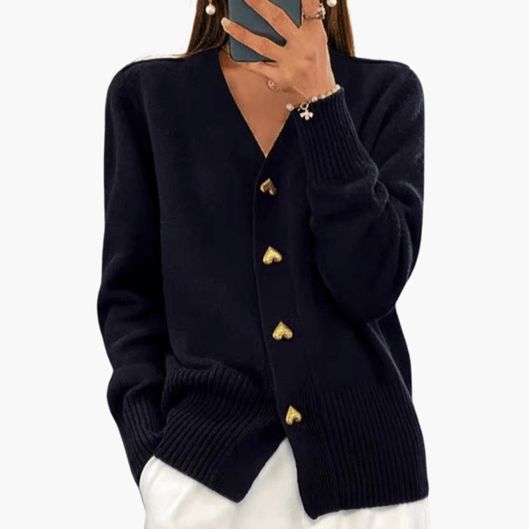 Elara | Women's Button-Up Knit Heart Button Cardigan