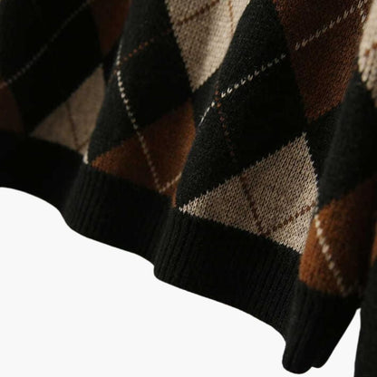 Marlowe | Women's Argyle Knit Round Neck Sweater