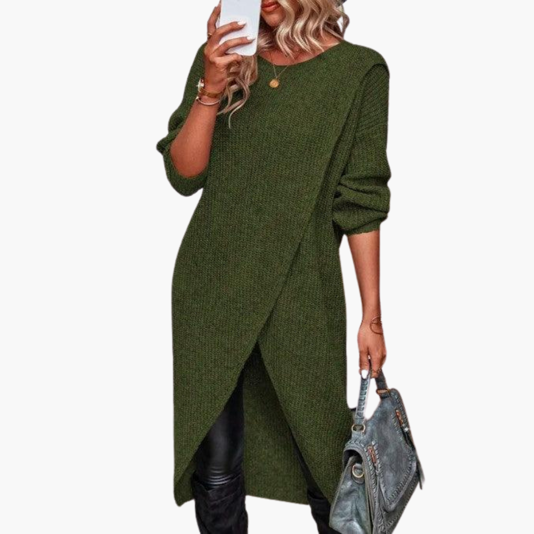 Marlowe | Women's Ribbed Knit Wrap Front Long Sleeve Sweater Dress