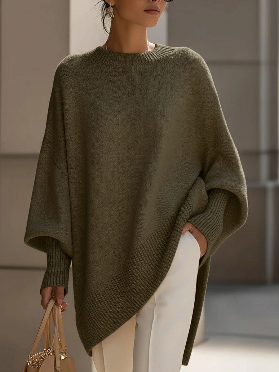 Rosalind | Women's Oversized Draped Asymmetric Knit Poncho Sweater