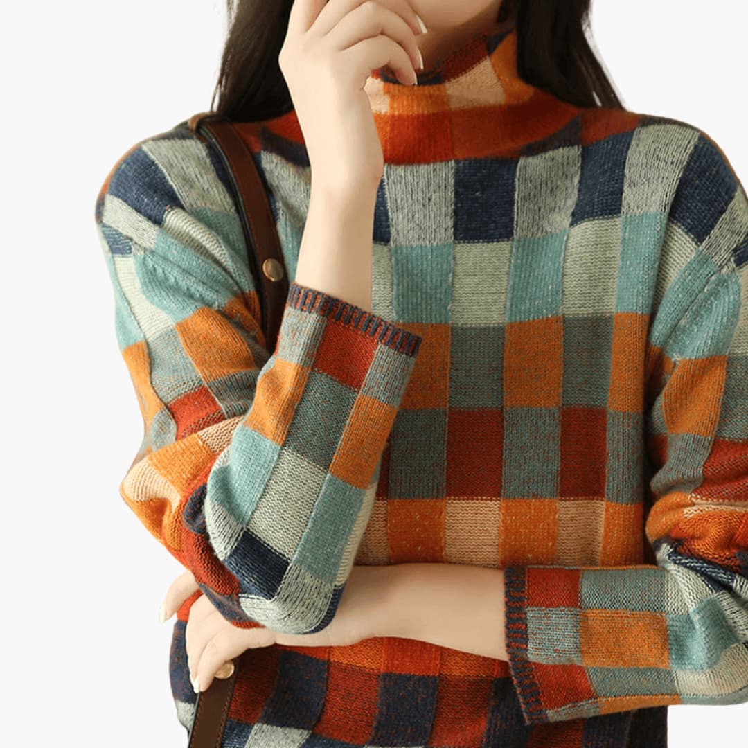 Marisol | Women's Colorblock Turtleneck Relaxed Fit Sweater