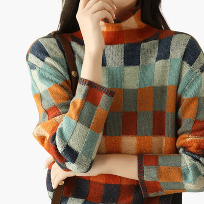 Marisol | Women's Colorblock Turtleneck Relaxed Fit Sweater