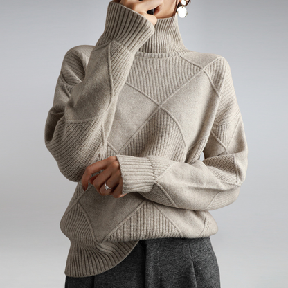 Elowen | Women's Oversized Turtleneck Textured Knit Jumper