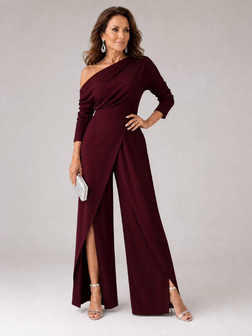 Emily | Women's One Shoulder Wide Leg Draped Jumpsuit