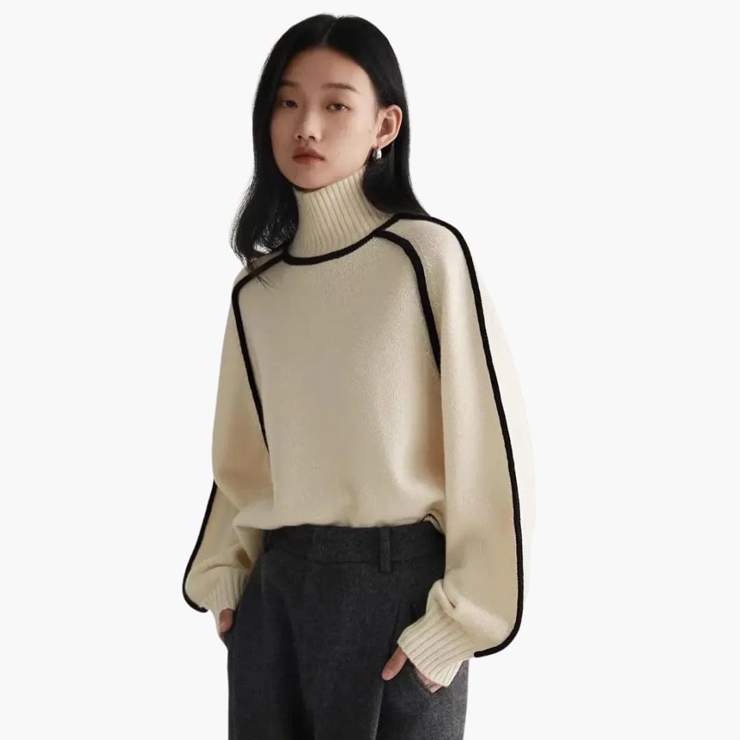 Marlowe | Women's Turtleneck Contrast Trim Relaxed Sweater