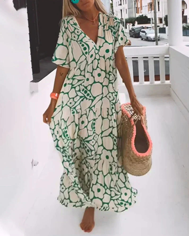 Daisy | Flutter Sleeve Floral V Neck Relaxed Boho Maxi Summer Dress