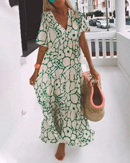 Daisy | Flutter Sleeve Floral V Neck Relaxed Boho Maxi Summer Dress