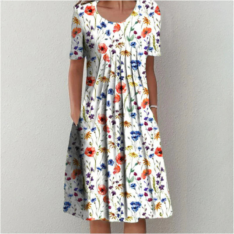 Poppy | Short Sleeve Floral Print Relaxed Casual Midi Dress