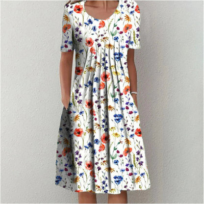 Poppy | Short Sleeve Floral Print Relaxed Casual Midi Dress