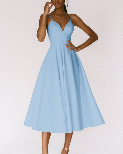 Daisy | Strappy Fitted Bodice Flared Midi Wedding Guest Dress
