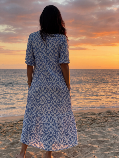 Jonah | Women's Coastal Ikat Print Midi Dress