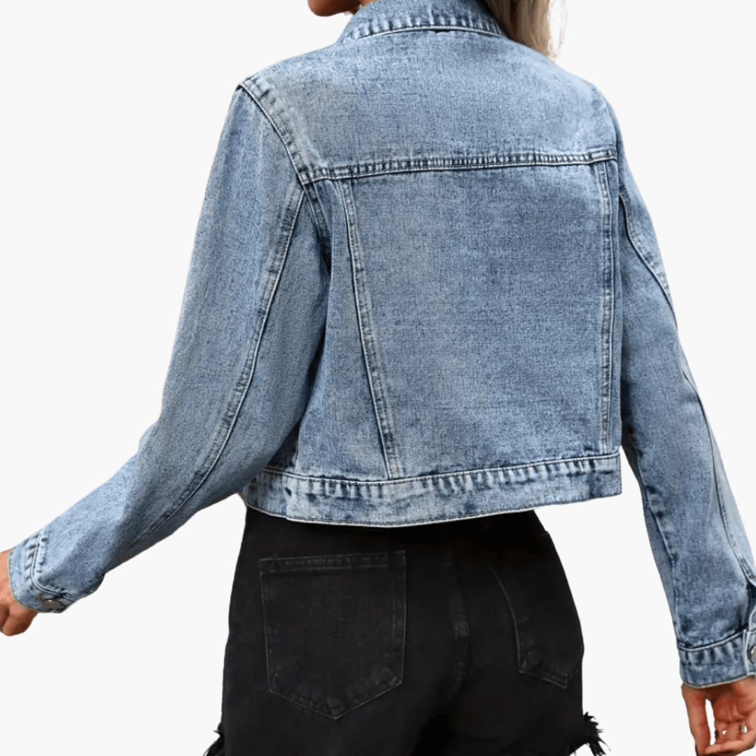 Marlowe | Women's Fitted Cropped Long Sleeve Denim Jacket