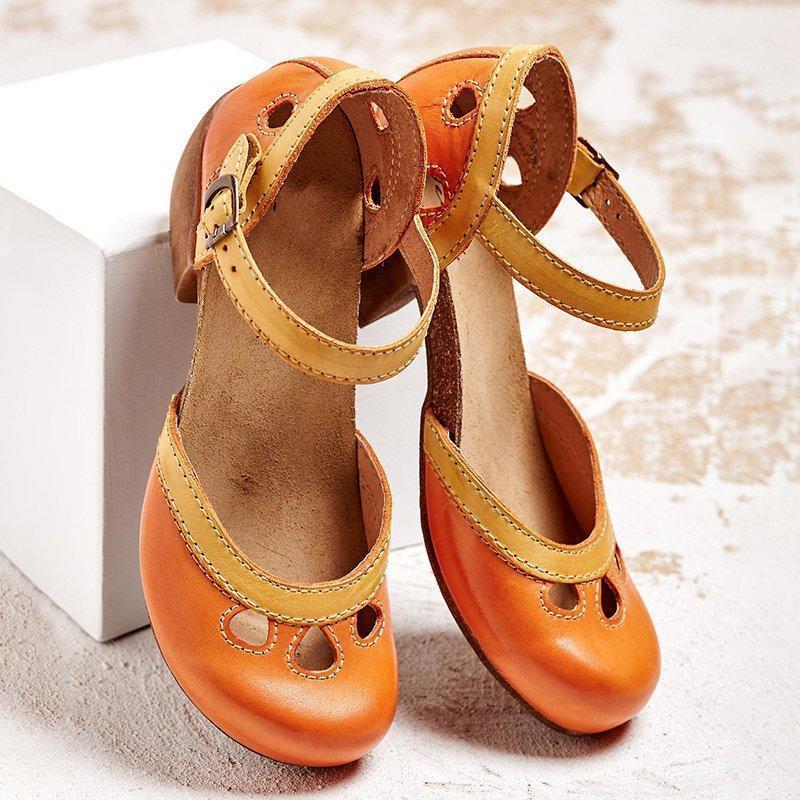 Charlotte | Colorblock Strappy Orthopedic Low Block Heel Cutout Sandal