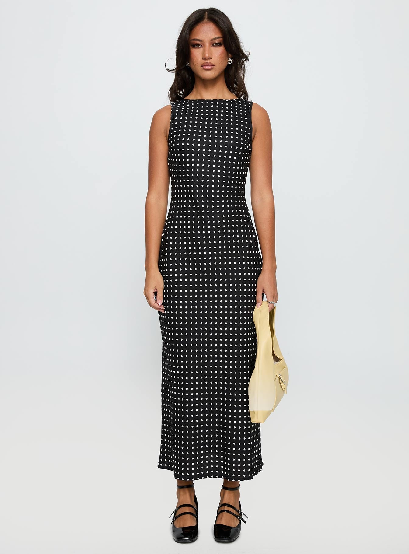 Diane | Polka Dot Boat Neck Sleeveless Fitted Midi Dress