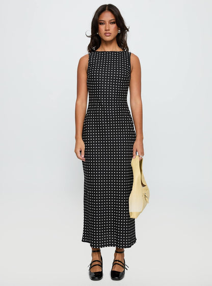 Diane | Polka Dot Boat Neck Sleeveless Fitted Midi Dress