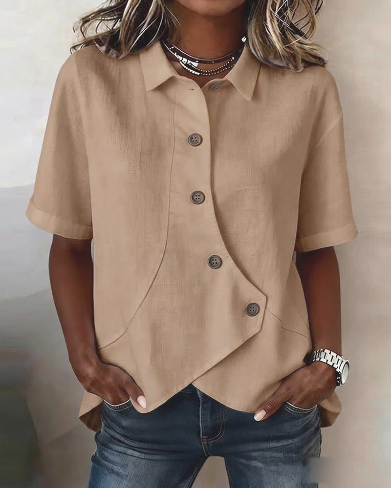 Marlowe | Women's Asymmetrical Placket Button Down Linen Blend Shirt